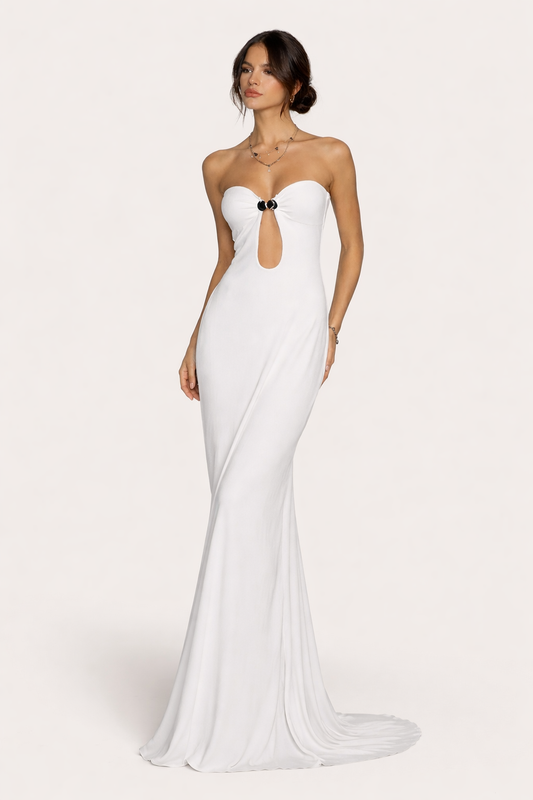 Abito Lungo Donna Strapless con Anello Metallico