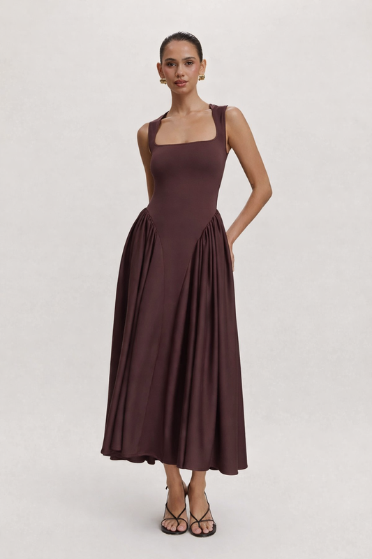 Abito Midi Donna con Scollo Quadrato