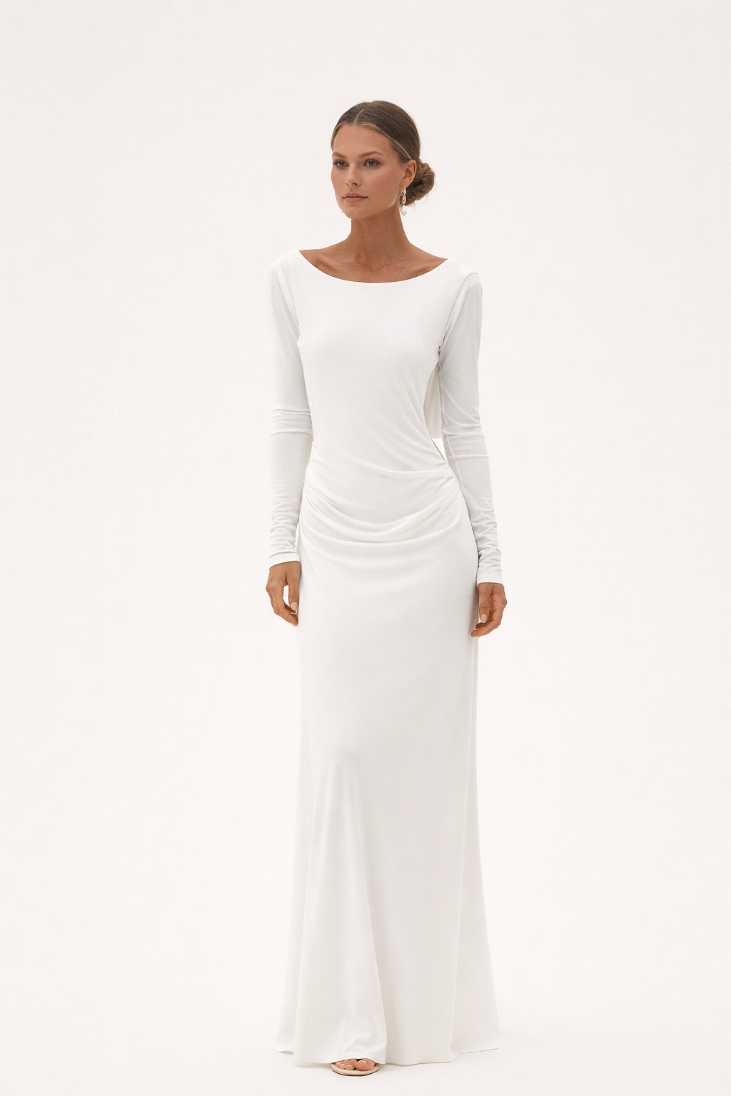 Abito Lungo Donna Drappeggiato con Maniche Lunghe