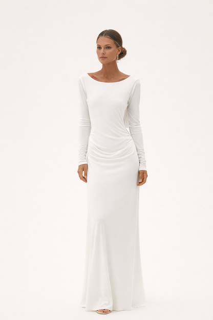 Abito Lungo Donna Drappeggiato con Maniche Lunghe