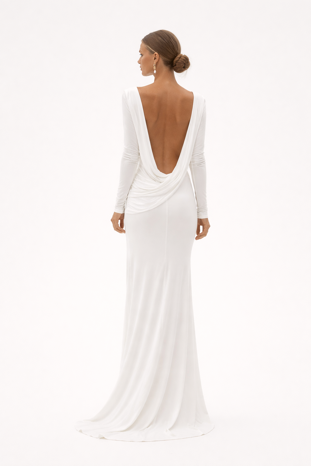 Abito Lungo Donna Drappeggiato con Maniche Lunghe