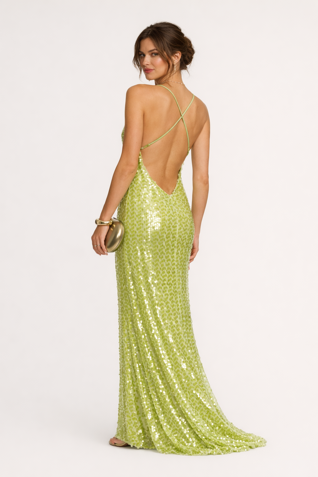 Abito Lungo Donna con Paillettes e Tiranti Sottili
