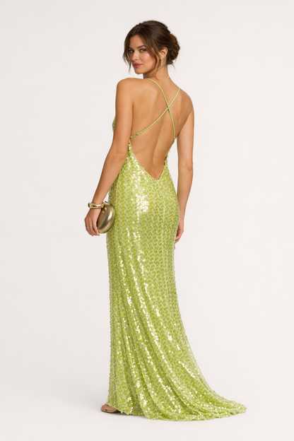 Abito Lungo Donna con Paillettes e Tiranti Sottili