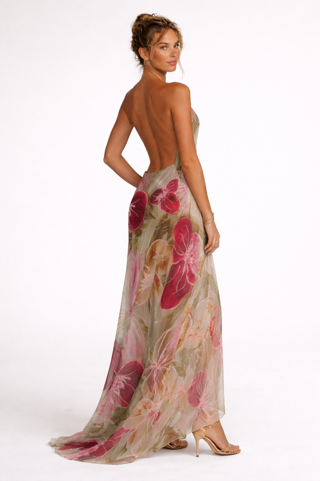 Abito Lungo Donna Floreale Drappeggiato