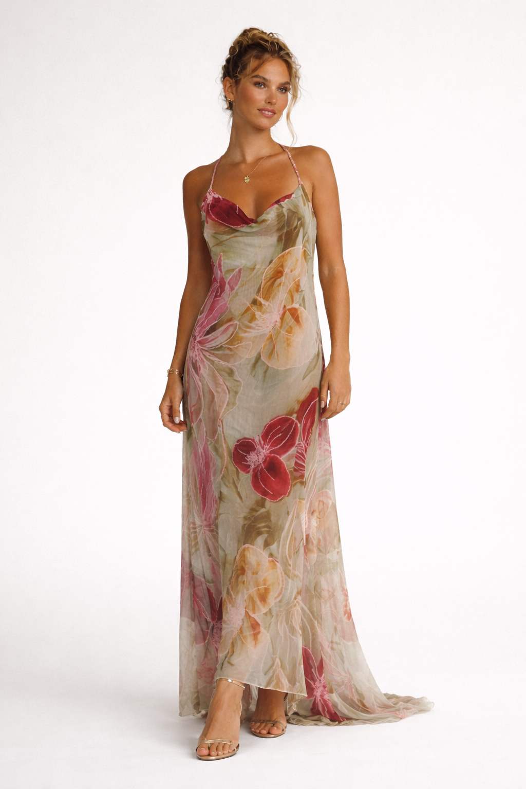 Abito Lungo Donna Floreale Drappeggiato
