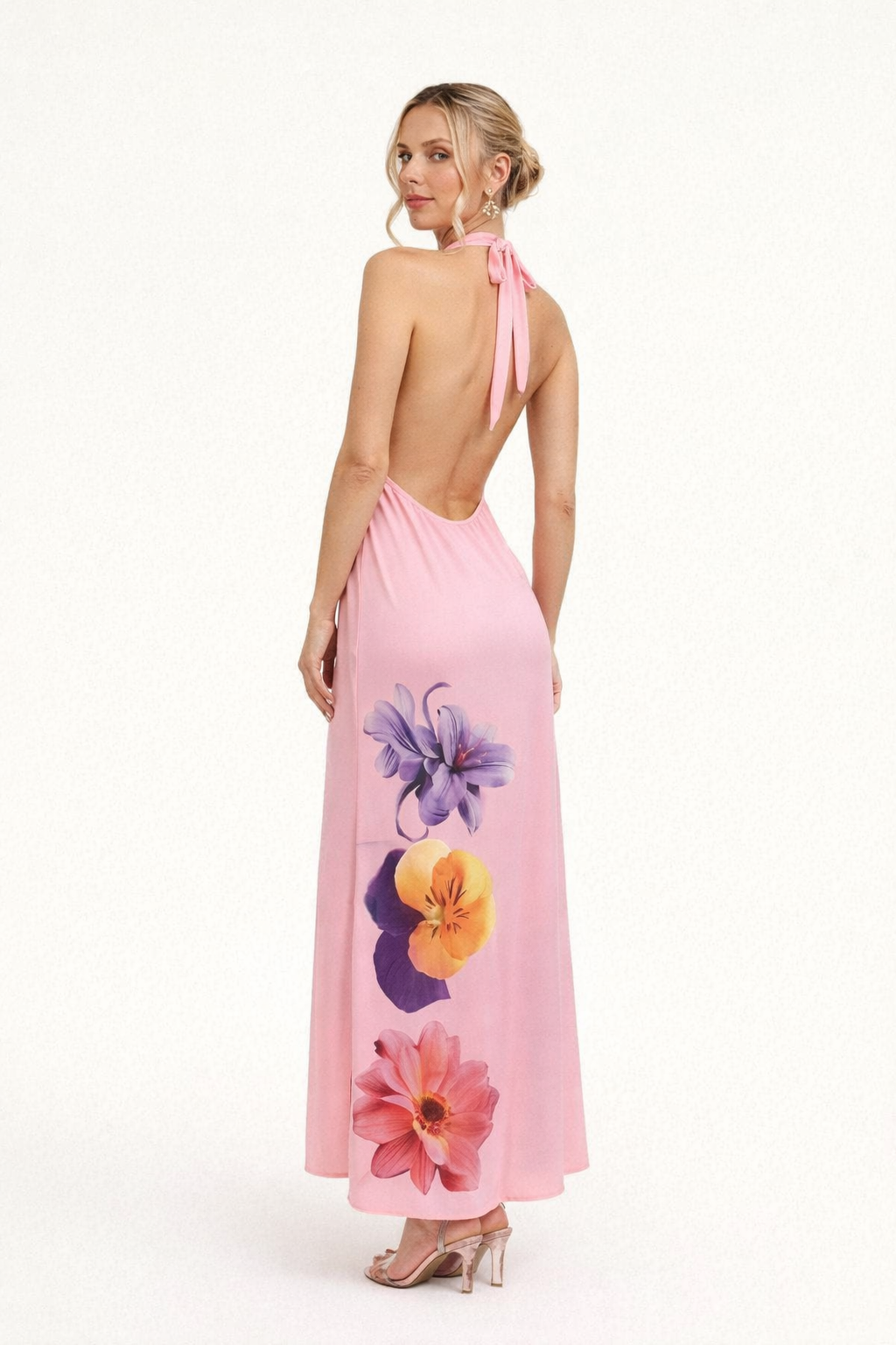 Abito Lungo Donna Halter con Scollatura Profonda