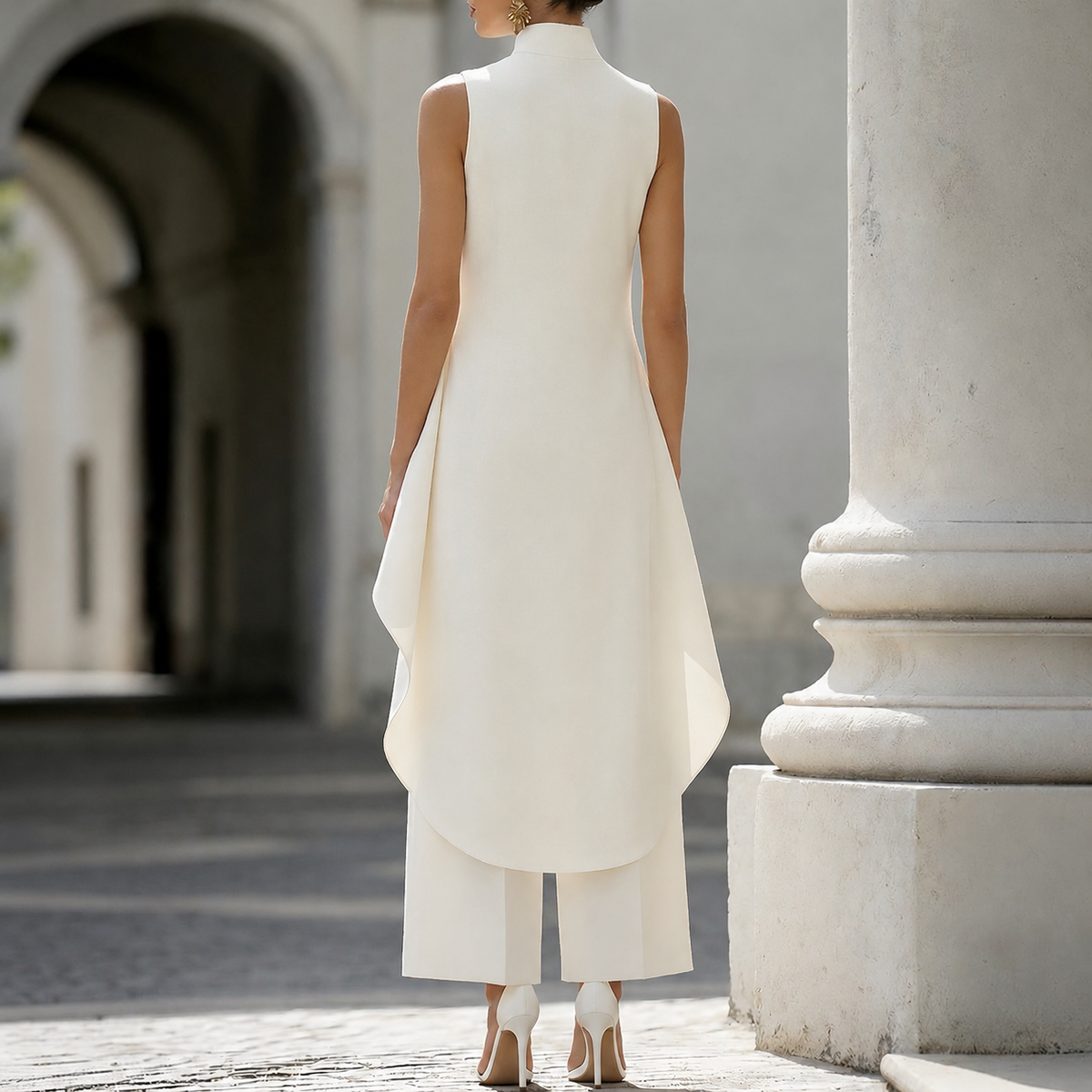 Daniela | Tuta Elegante Donna a Collo Alto con Drappeggio