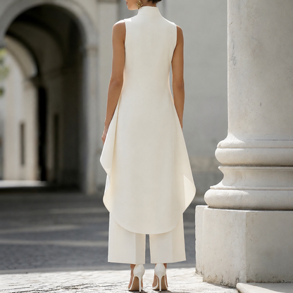 Daniela | Tuta Elegante Donna a Collo Alto con Drappeggio