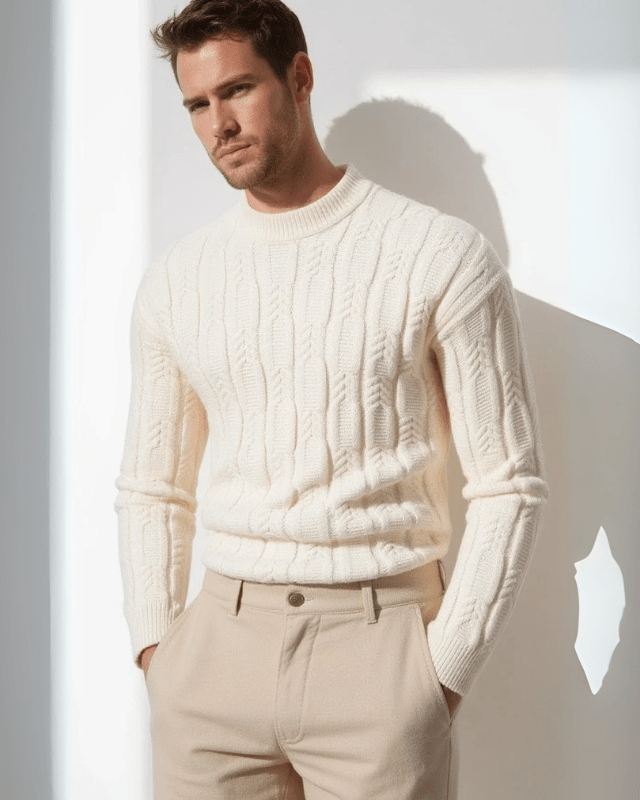 Maglione Uomo a Trecce di Lana Calore Avvolgente Sobrio