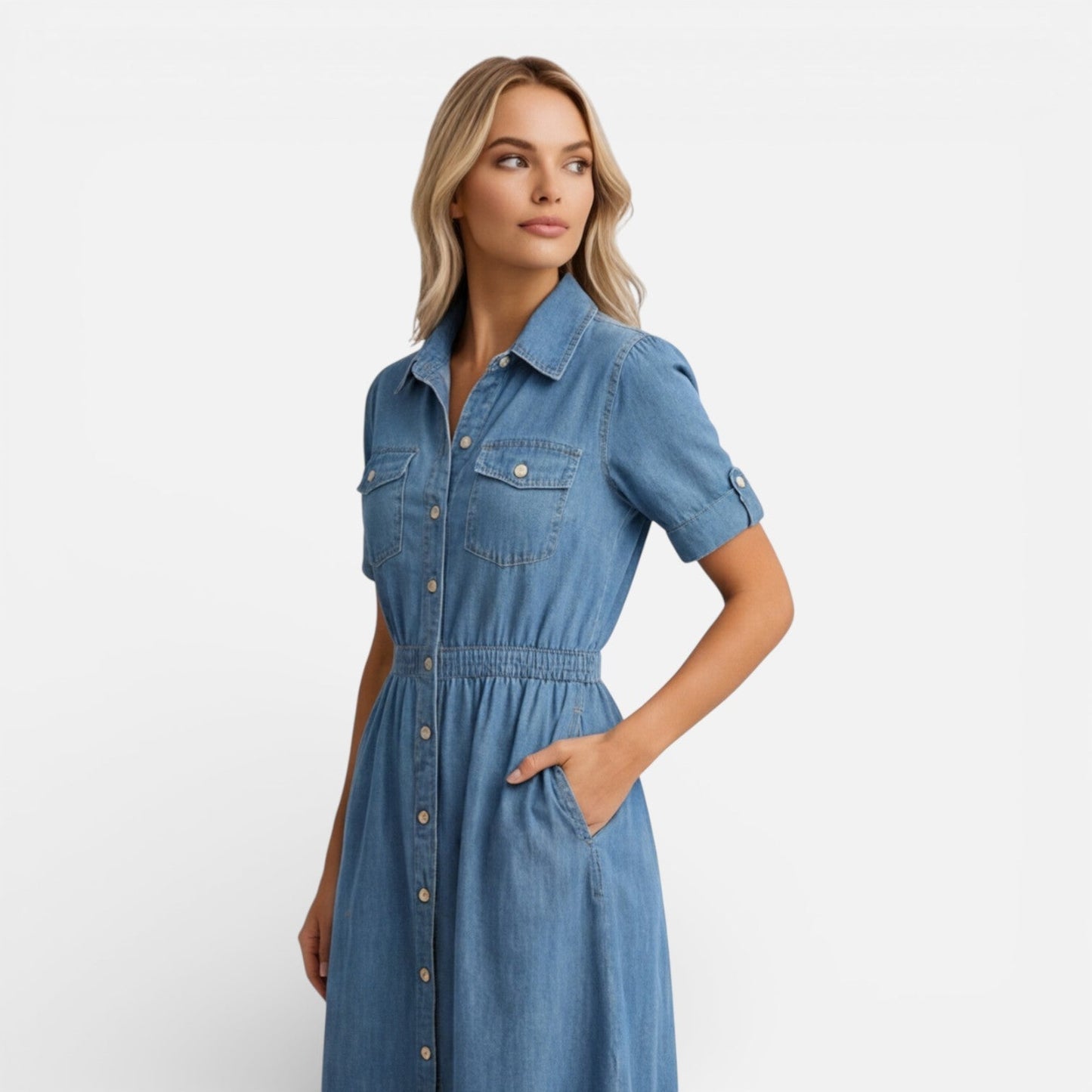 Abito Chemisier Midi Donna in Denim