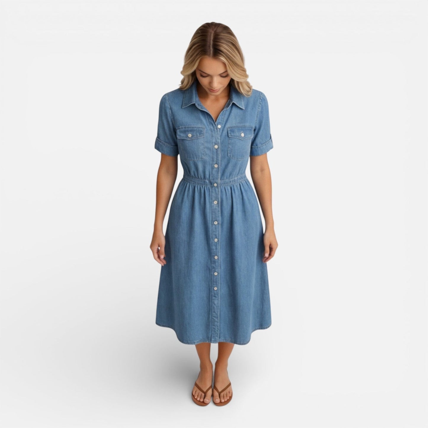 Abito Chemisier Midi Donna in Denim