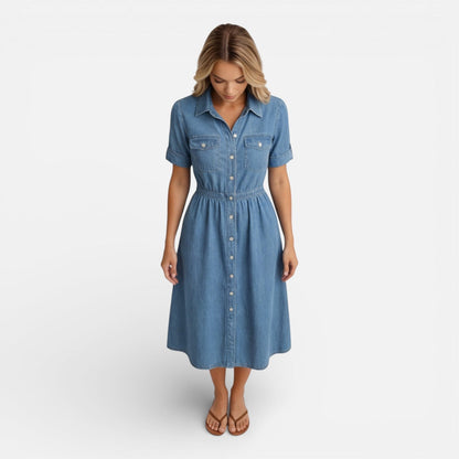 Abito Chemisier Midi Donna in Denim