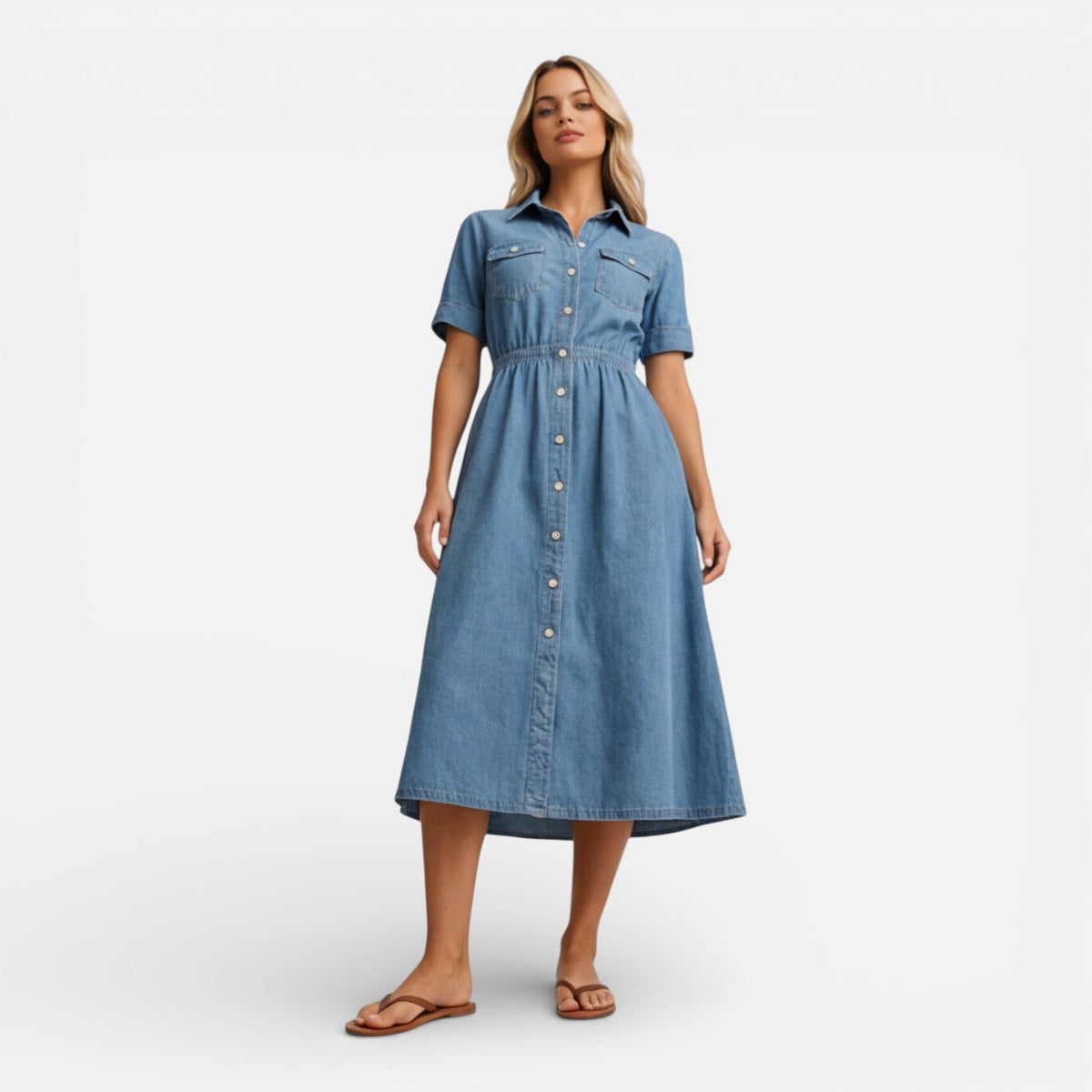 Abito Chemisier Midi Donna in Denim