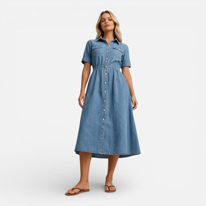 Abito Chemisier Midi Donna in Denim