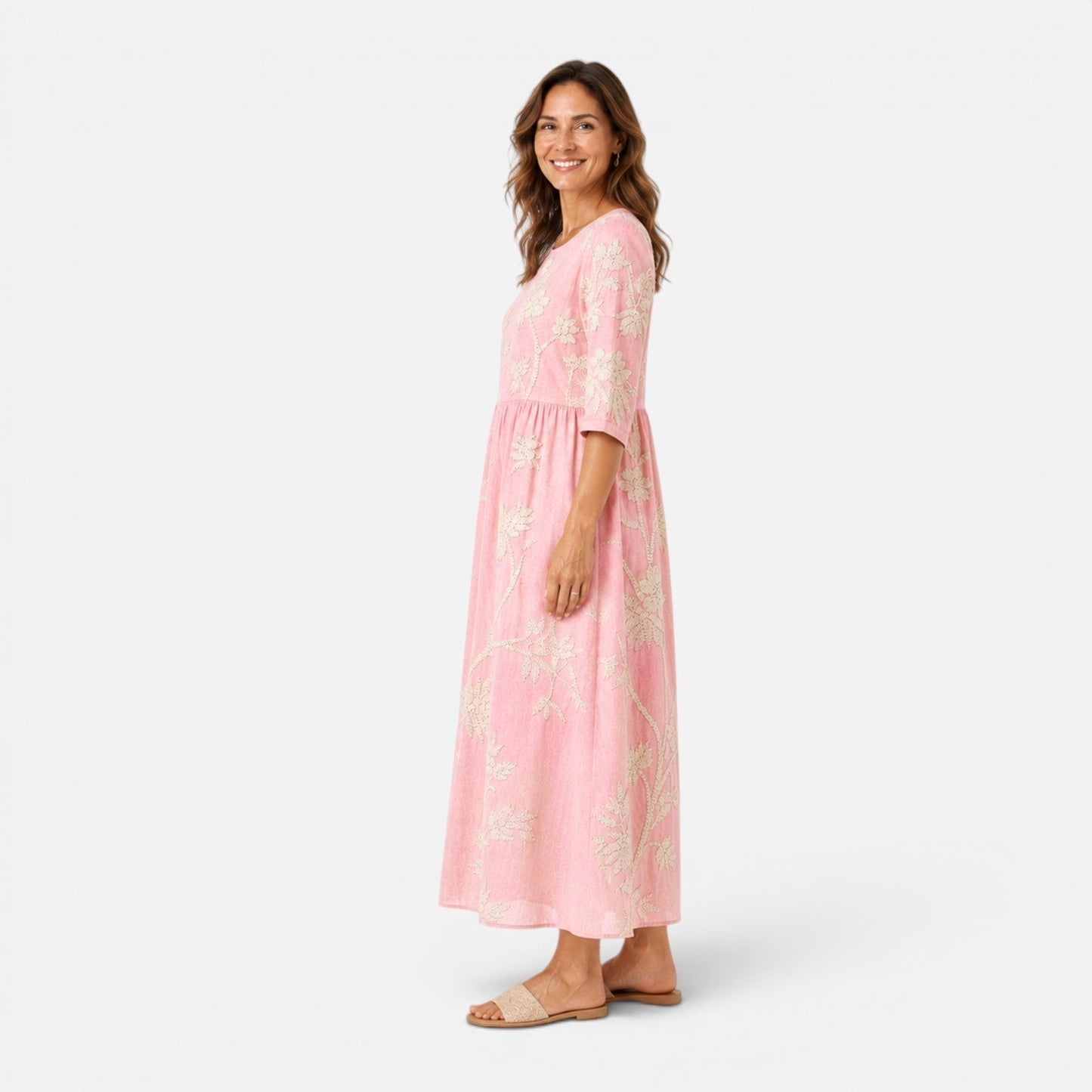 Abito Midi Donna Floreale a Manica Corta
