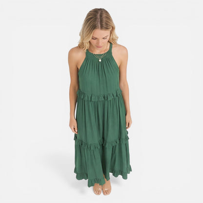 Abito Lungo Donna a Balze con Collo all'Americana