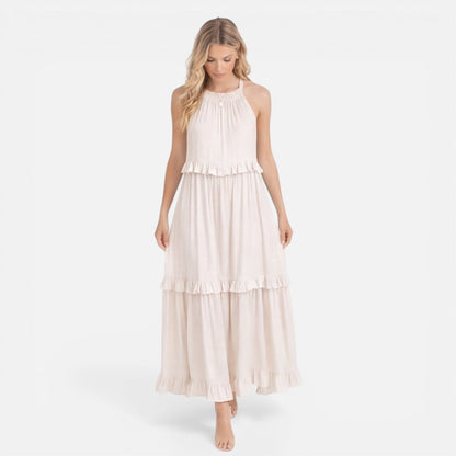 Abito Lungo Donna a Balze con Collo all'Americana