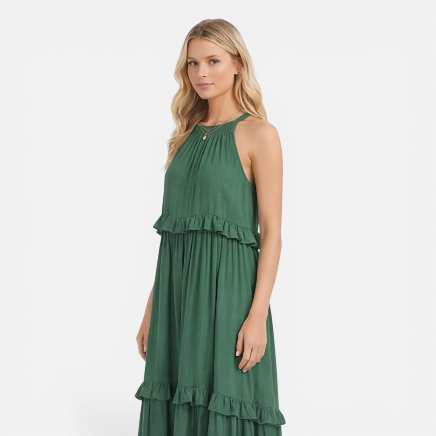 Abito Lungo Donna a Balze con Collo all'Americana