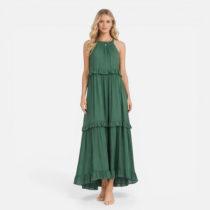 Abito Lungo Donna a Balze con Collo all'Americana
