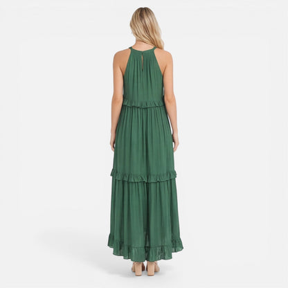 Abito Lungo Donna a Balze con Collo all'Americana