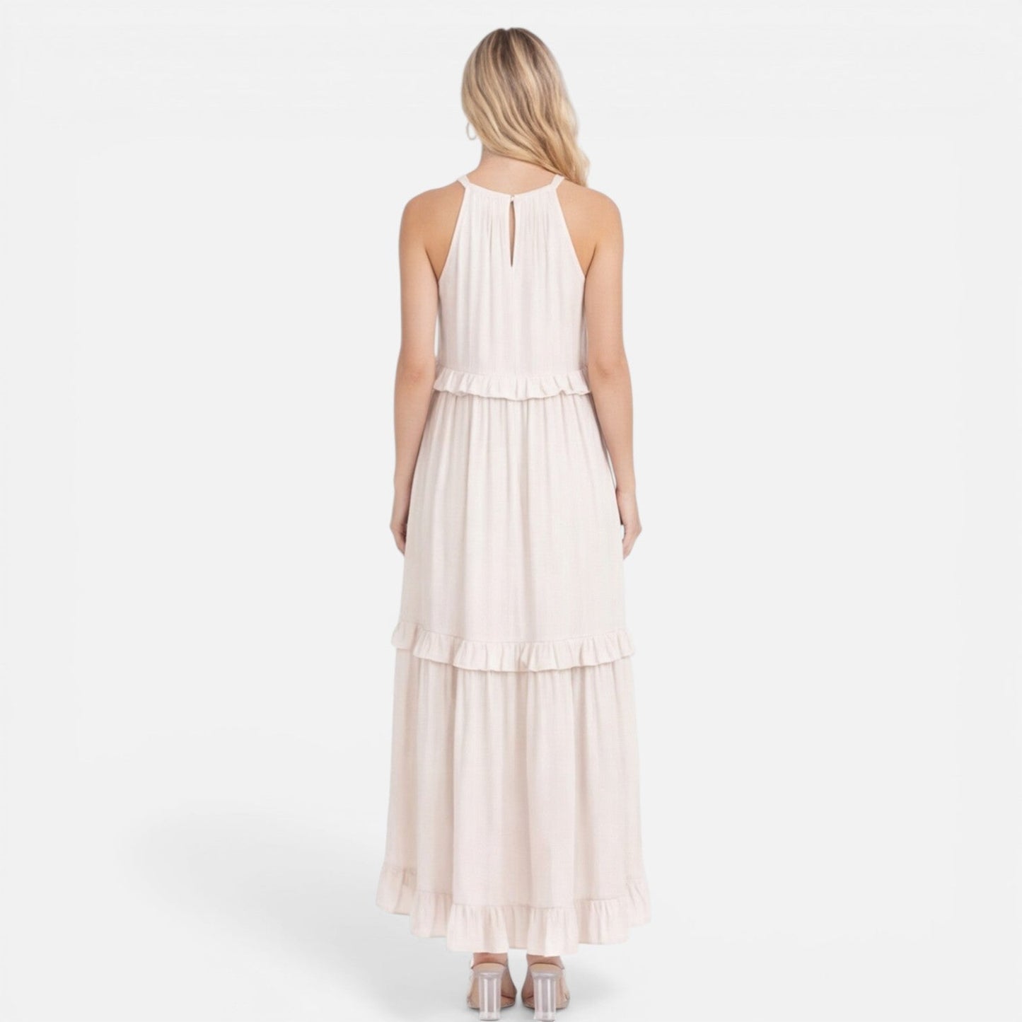 Abito Lungo Donna a Balze con Collo all'Americana