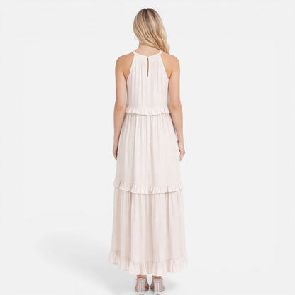 Abito Lungo Donna a Balze con Collo all'Americana