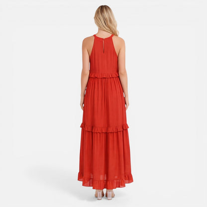 Abito Lungo Donna a Balze con Collo all'Americana