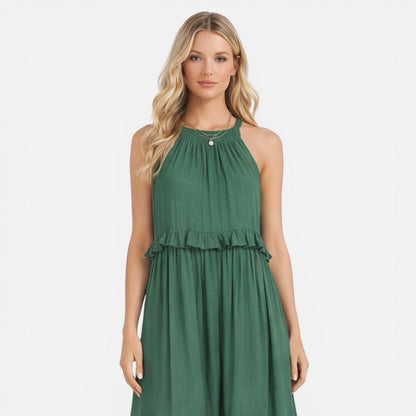 Abito Lungo Donna a Balze con Collo all'Americana