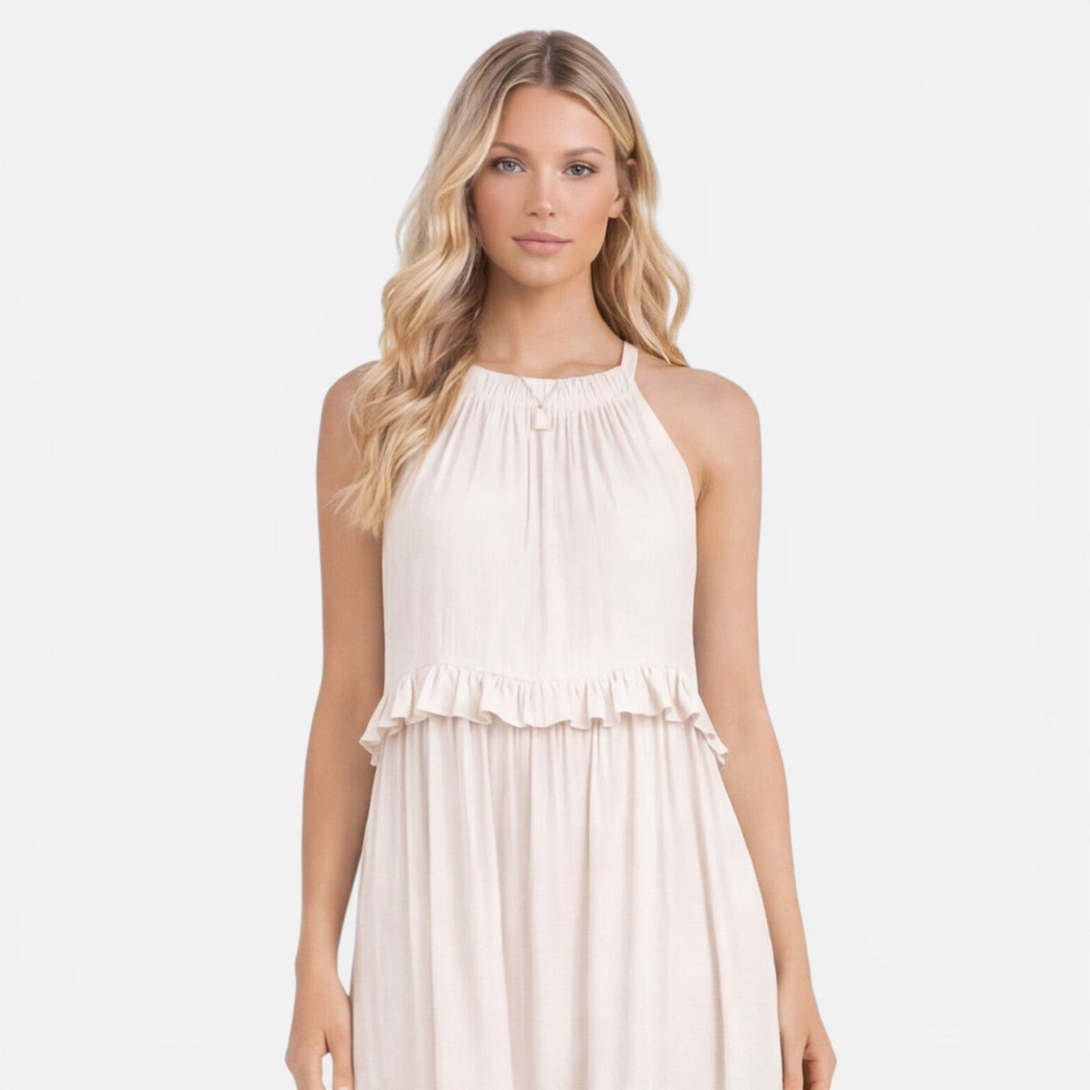 Abito Lungo Donna a Balze con Collo all'Americana