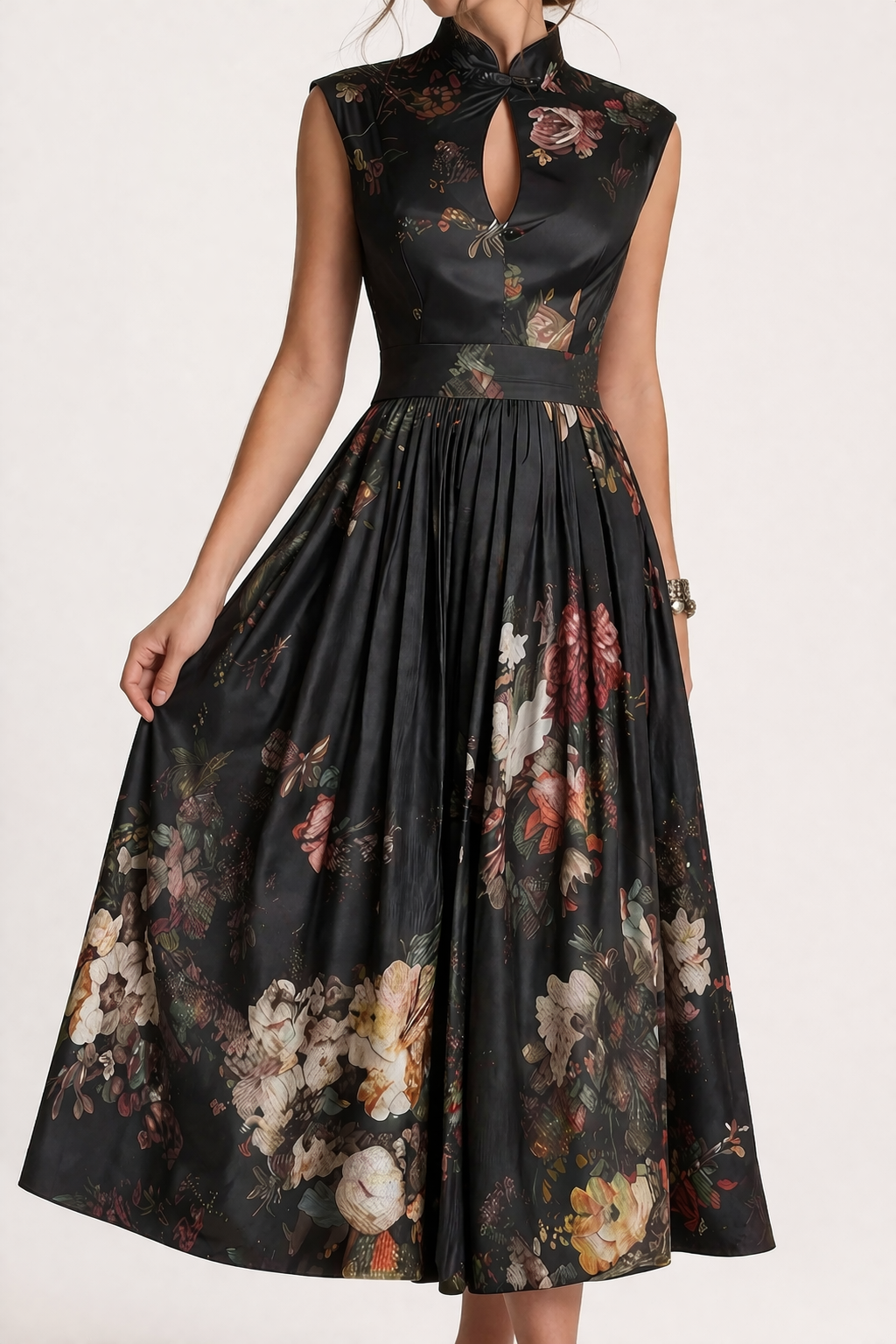 Abito Midi Donna Floreale con Collo Alto