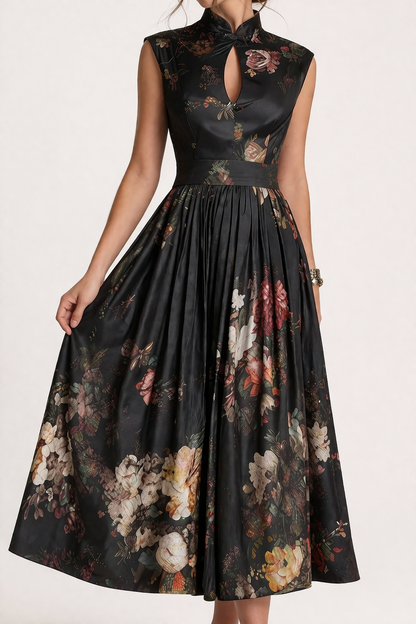 Abito Midi Donna Floreale con Collo Alto