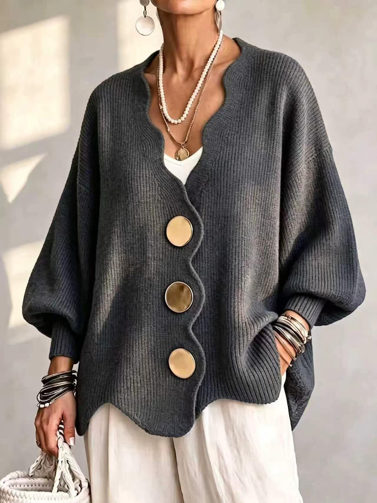Mercedes | Cardigan Donna con Bottoni e Scollo a V