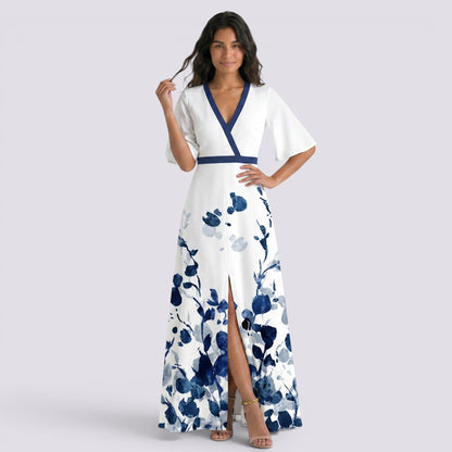 Abito Lungo Donna Boho Stampato con Scollo a V