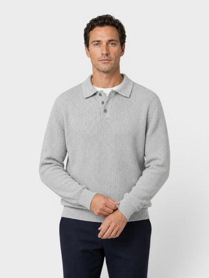 Maglione Polo Uomo in Maglia a Coste Maniche Lunghe