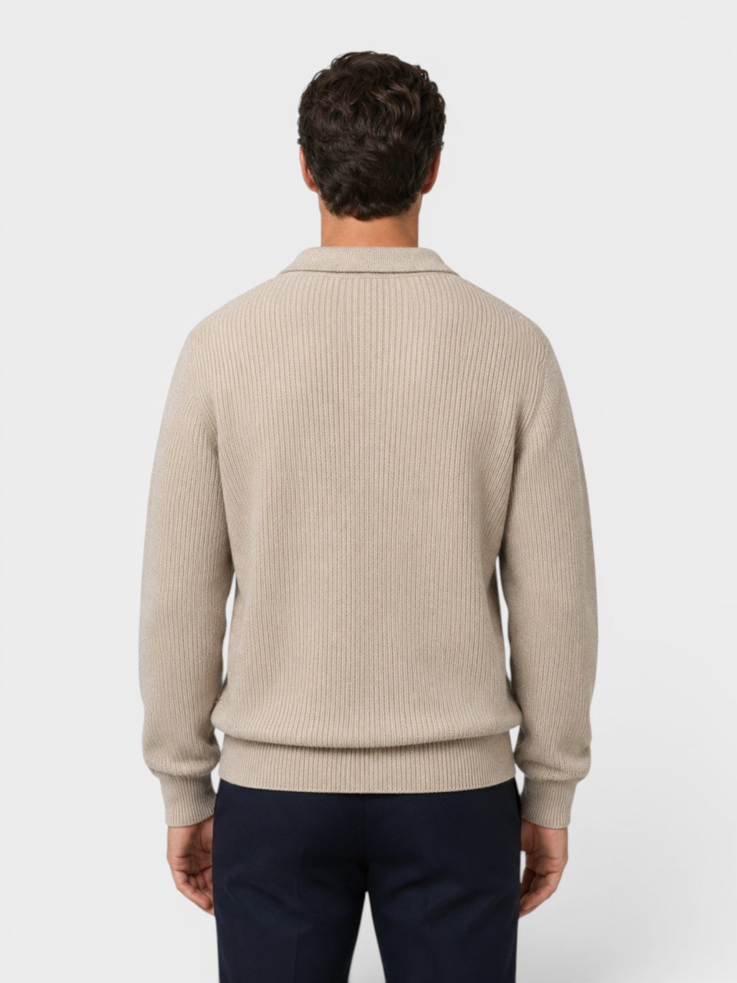 Maglione Polo Uomo in Maglia a Coste Maniche Lunghe
