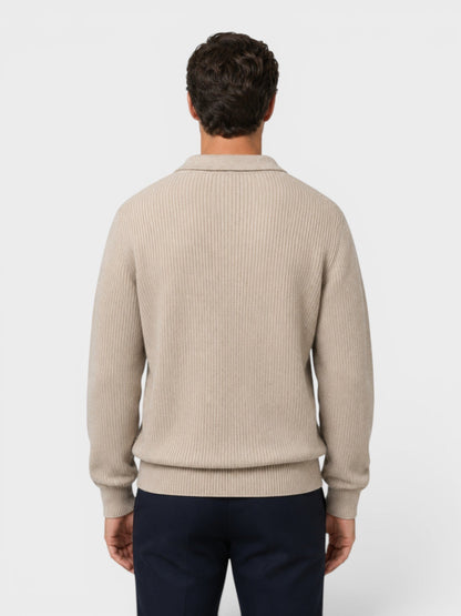 Maglione Polo Uomo in Maglia a Coste Maniche Lunghe