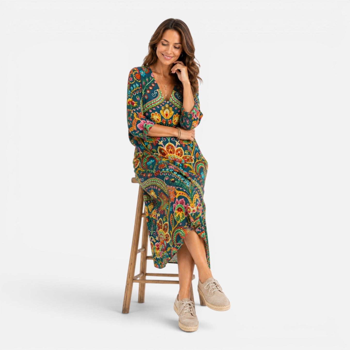 Abito Lungo Donna Boho Stampa Floreale d'Impatto