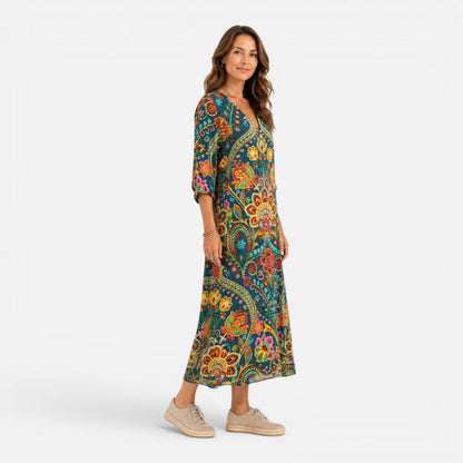Abito Lungo Donna Boho Stampa Floreale d'Impatto