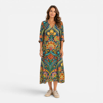 Abito Lungo Donna Boho Stampa Floreale d'Impatto