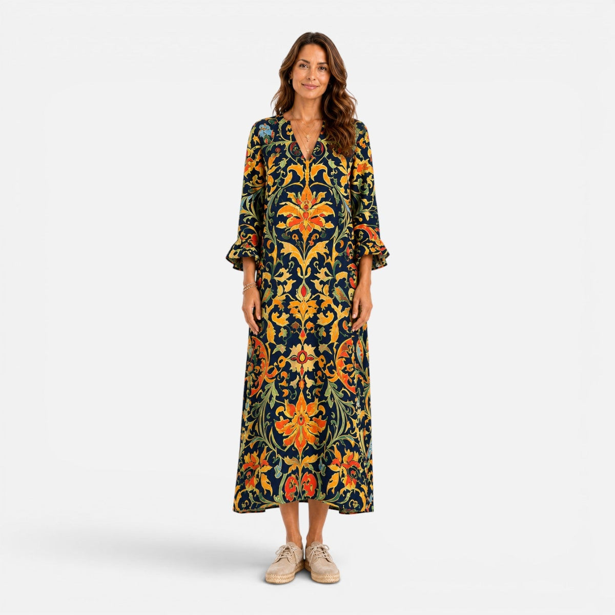 Abito Lungo Donna Boho Stampa Floreale d'Impatto