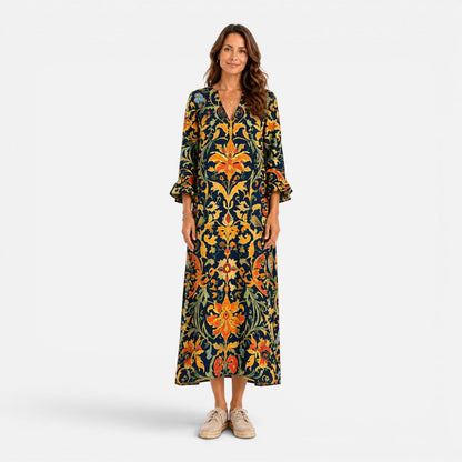Abito Lungo Donna Boho Stampa Floreale d'Impatto