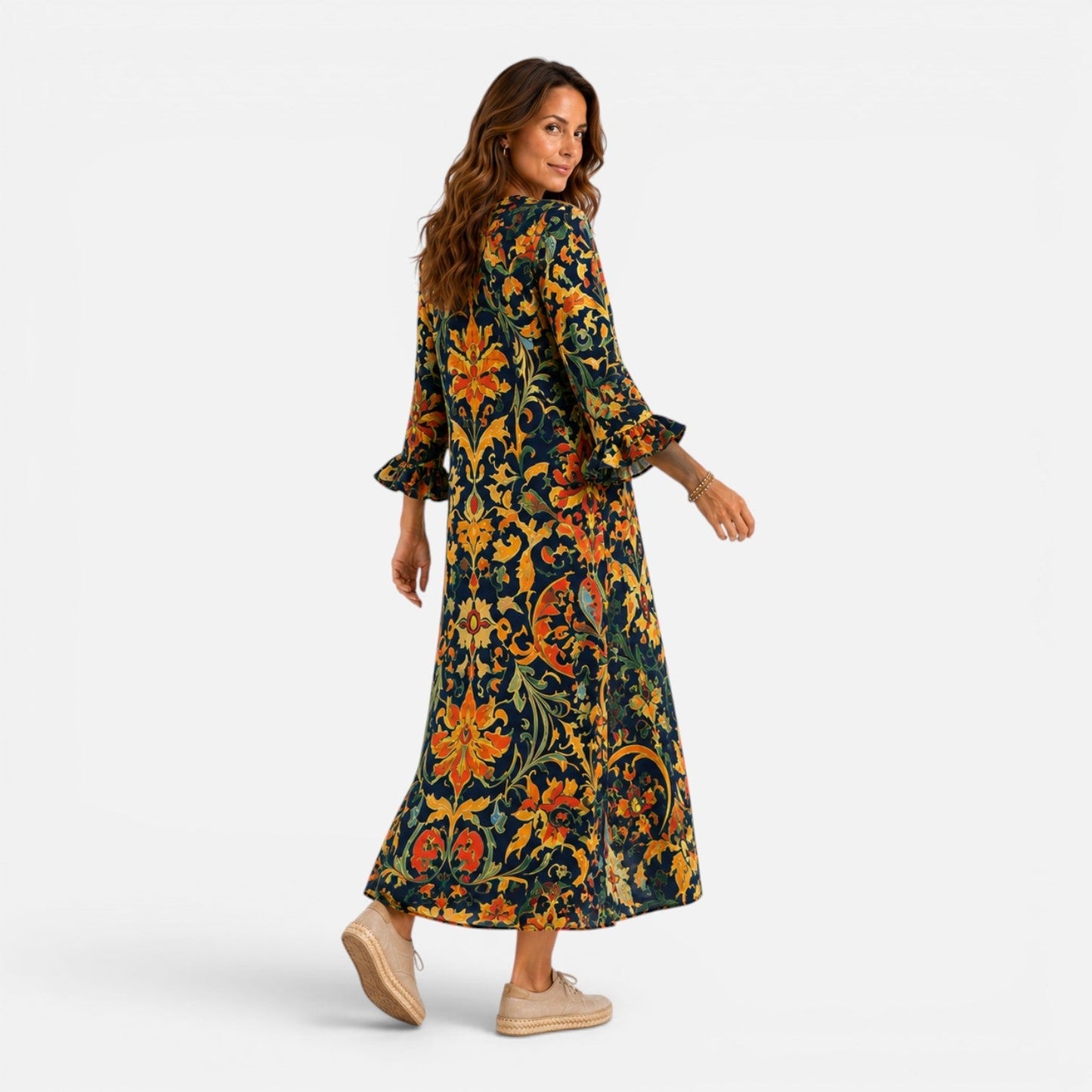 Abito Lungo Donna Boho Stampa Floreale d'Impatto