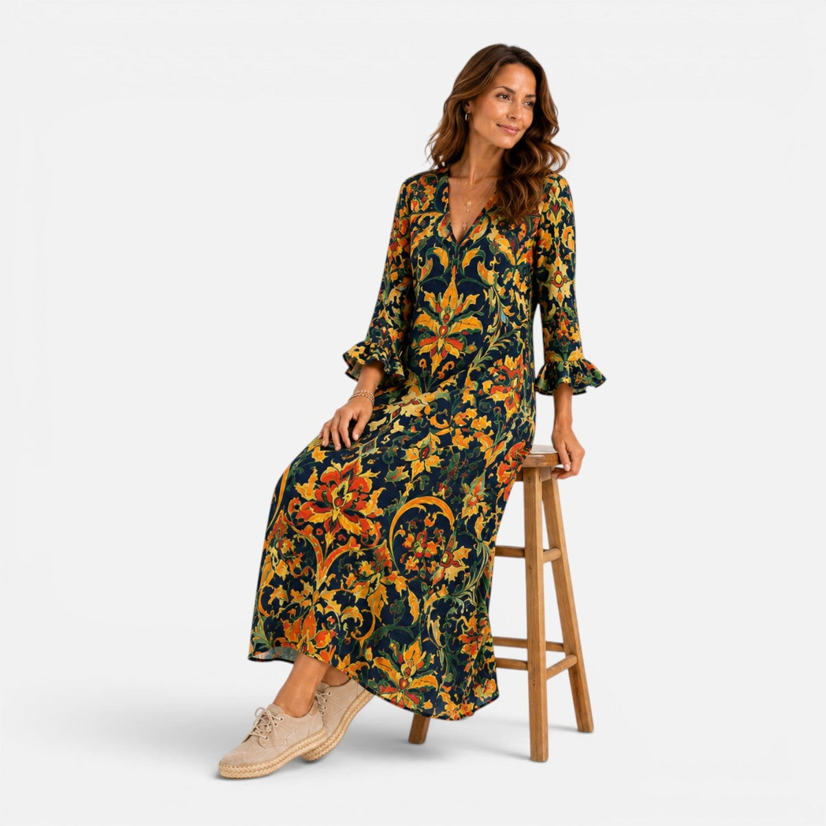 Abito Lungo Donna Boho Stampa Floreale d'Impatto