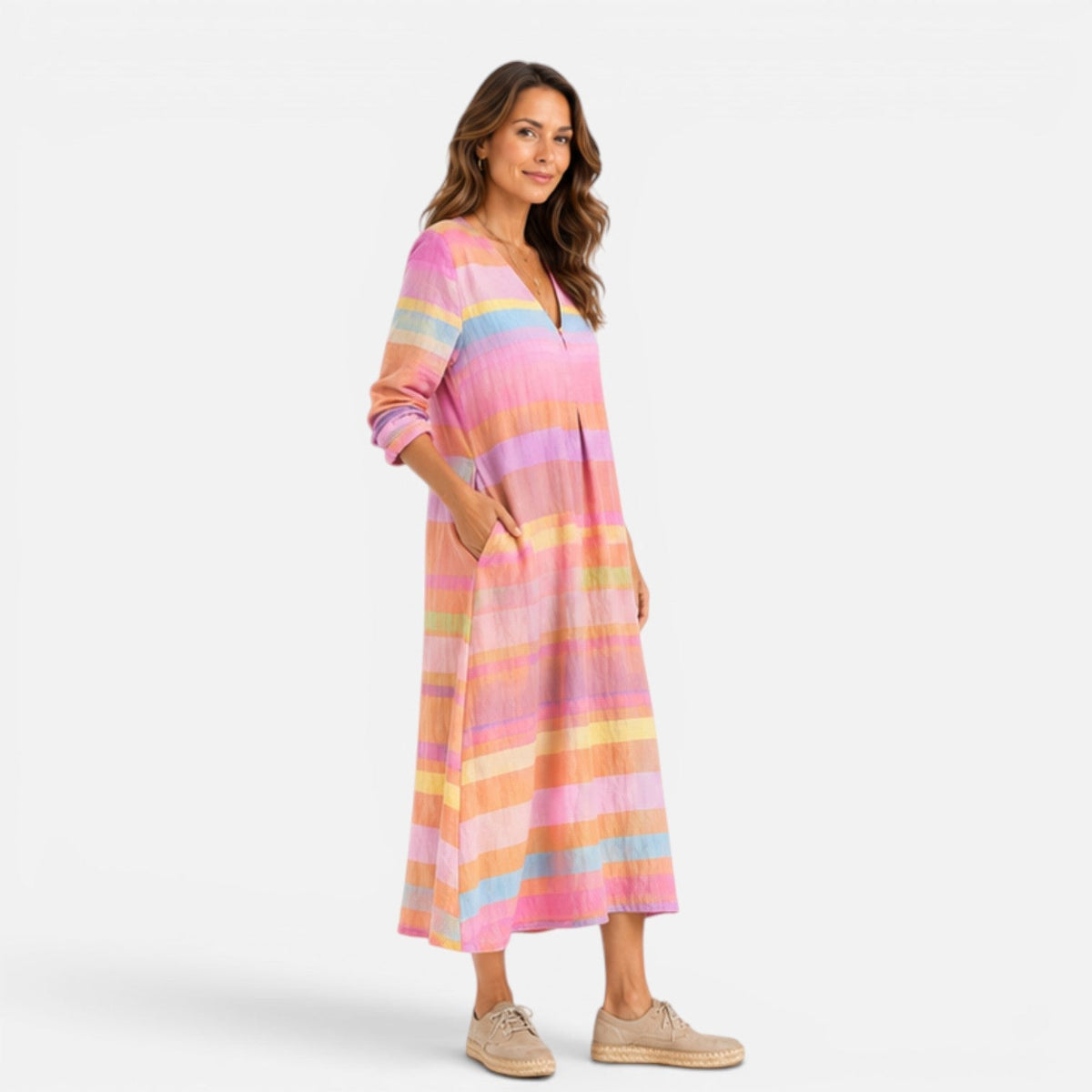Abito Lungo Donna a Righe Pastello