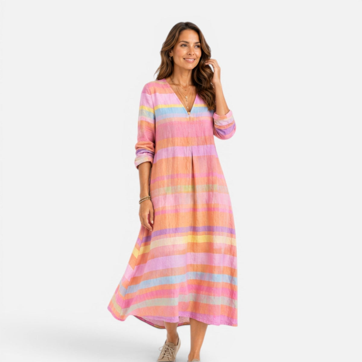 Abito Lungo Donna a Righe Pastello