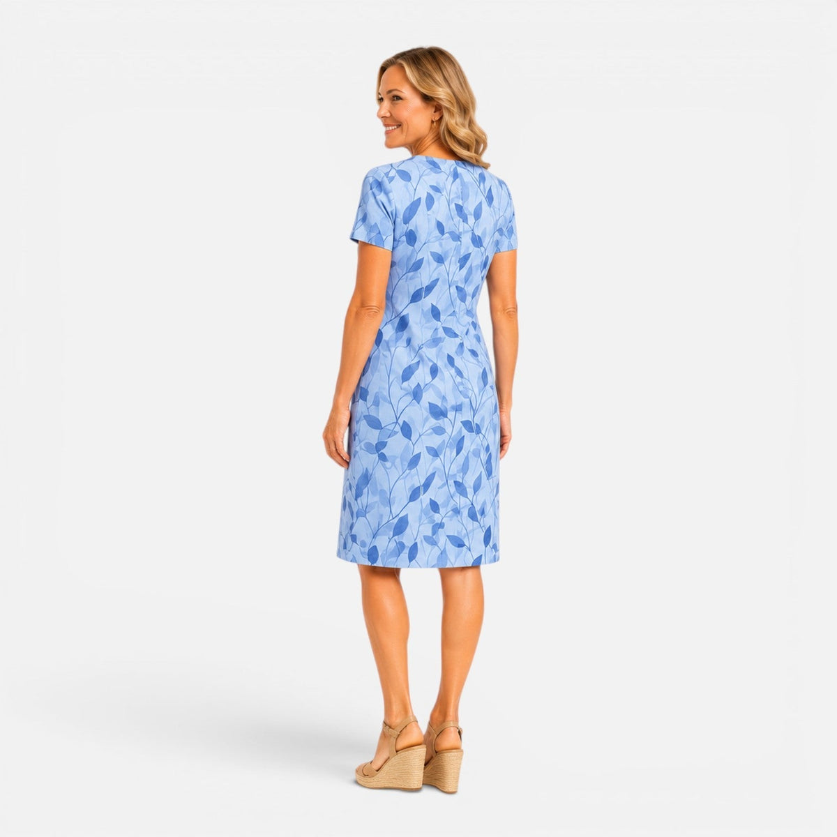 Abito Midi Donna Stampa Botanica con Maniche Corte