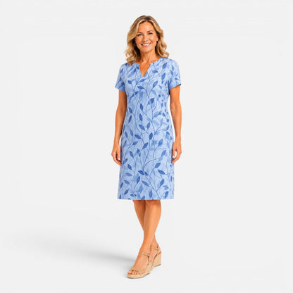 Abito Midi Donna Stampa Botanica con Maniche Corte