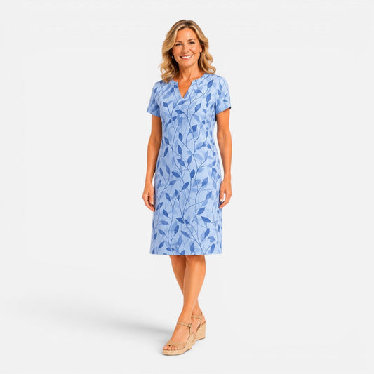 Abito Midi Donna Stampa Botanica con Maniche Corte