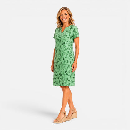 Abito Midi Donna Stampa Botanica con Maniche Corte