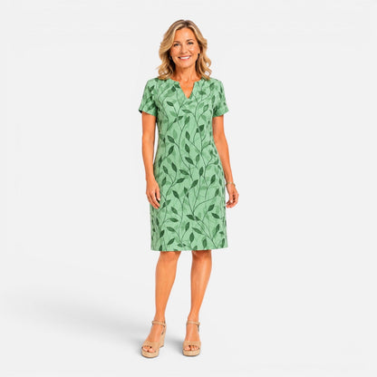 Abito Midi Donna Stampa Botanica con Maniche Corte